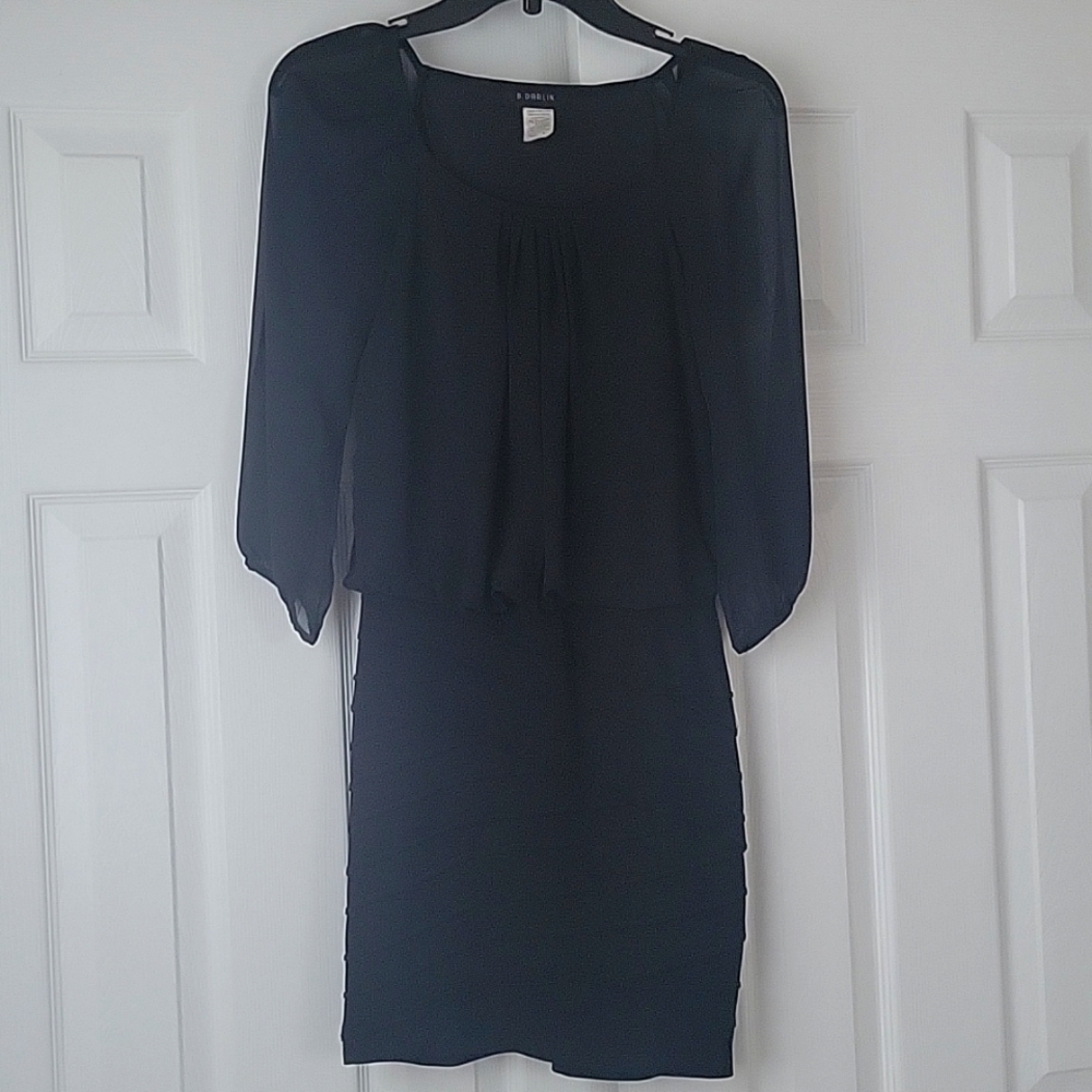 B Darlin Black Sheath Dress with Bishop Sleeves